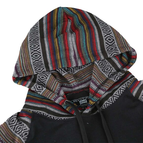 Men's Black T-Shirt with Vibrant Colorful Striped and Casual Hood Design Size S - Picture 2 of 6